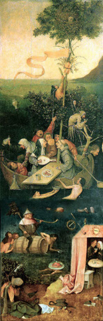 Painting by Hieronymous Bosch, a Dutch painter (ca. 1450 - 1516), depicting a scene of silly and superficial pursuits and excesses.