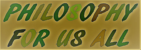 Capitalized paint brush type lettering in various faded greens on yellowed sign. "Philosophy For Us All" is the motto of Palioxis Publishing.